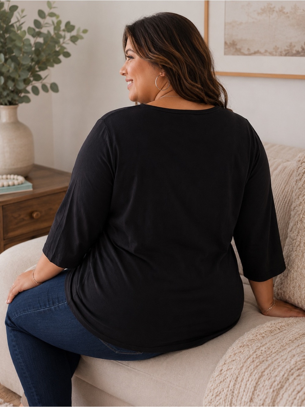 Catherines 3X Black Rhinestone V-Neck Tunic Top 3/4 Sleeve Stretch NWT - Picture 10 of 10